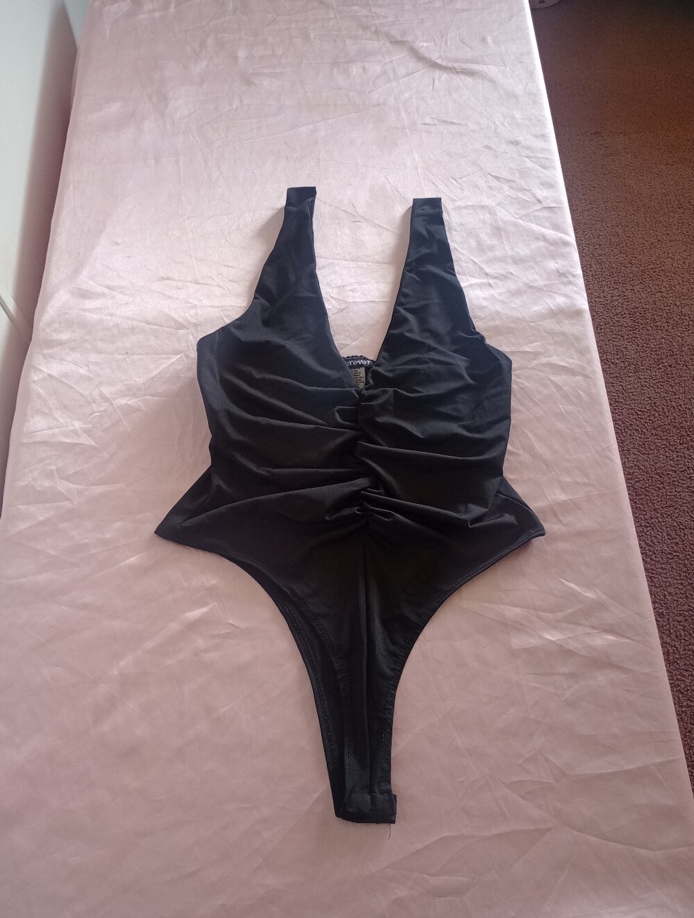 WearEver Black Ruched Yoga Bodysuit Size L